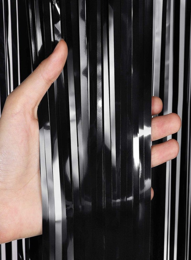 LUDALY Foil Metallic Tinsel Fringe Big Size Curtains for Birthday, Anniversaries, Graduation, Retirement, Baby Shower Decoration Pack of 2 (Black) - Image 2